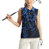 Polynesian Sunset Plumeria Women Sleeveless Polo Shirt Navy Polynesian Tattoo