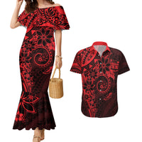 Polynesian Sunset Plumeria Couples Matching Mermaid Dress and Hawaiian Shirt Red Polynesian Tattoo LT05 Red - Polynesian Pride