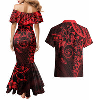 Polynesian Sunset Plumeria Couples Matching Mermaid Dress and Hawaiian Shirt Red Polynesian Tattoo LT05 - Polynesian Pride