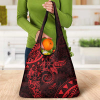 Polynesian Sunset Plumeria Grocery Bag Red Polynesian Tattoo