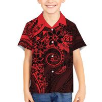 Polynesian Sunset Plumeria Kid Hawaiian Shirt Red Polynesian Tattoo