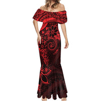 Polynesian Sunset Plumeria Mermaid Dress Red Polynesian Tattoo LT05 - Polynesian Pride