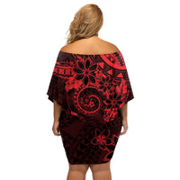 Polynesian Sunset Plumeria Off Shoulder Short Dress Red Polynesian Tattoo LT05 - Polynesian Pride