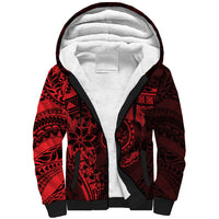 Polynesian Sunset Plumeria Sherpa Hoodie Red Polynesian Tattoo LT05 Unisex Red - Polynesian Pride
