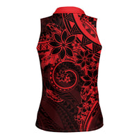 Polynesian Sunset Plumeria Women Sleeveless Polo Shirt Red Polynesian Tattoo