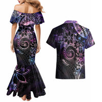 Polynesian Sunset Plumeria Couples Matching Mermaid Dress and Hawaiian Shirt Galaxy Polynesian Tattoo LT05 - Polynesian Pride