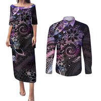 Polynesian Sunset Plumeria Couples Matching Puletasi and Long Sleeve Button Shirt Galaxy Polynesian Tattoo LT05 Galaxy - Polynesian Pride