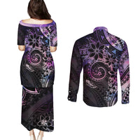Polynesian Sunset Plumeria Couples Matching Puletasi and Long Sleeve Button Shirt Galaxy Polynesian Tattoo LT05 - Polynesian Pride