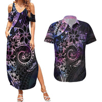Polynesian Sunset Plumeria Couples Matching Summer Maxi Dress and Hawaiian Shirt Galaxy Polynesian Tattoo