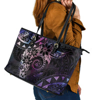 Polynesian Sunset Plumeria Leather Tote Bag Galaxy Polynesian Tattoo