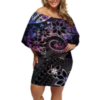 Polynesian Sunset Plumeria Off Shoulder Short Dress Galaxy Polynesian Tattoo LT05 Women Galaxy - Polynesian Pride