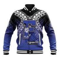 Custom Fiji Drua Baseball Jacket Fijian Tapa Pattern LT05 Unisex Blue - Polynesian Pride