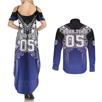 Custom Fiji Drua Couples Matching Summer Maxi Dress and Long Sleeve Button Shirt Fijian Tapa Pattern LT05 - Polynesian Pride