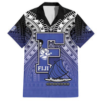 Custom Fiji Drua Family Matching Puletasi and Hawaiian Shirt Fijian Tapa Pattern LT05 Dad's Shirt - Short Sleeve Blue - Polynesian Pride