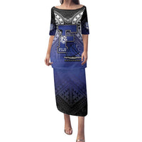 Custom Fiji Drua Family Matching Puletasi and Hawaiian Shirt Fijian Tapa Pattern LT05 Mom's Dress Blue - Polynesian Pride