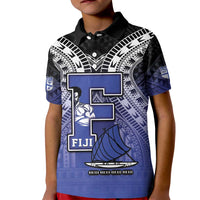 Custom Fiji Drua Kid Polo Shirt Fijian Tapa Pattern LT05 Kid Blue - Polynesian Pride