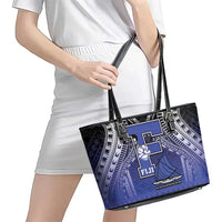 Fiji Drua Leather Tote Bag Fijian Tapa Pattern