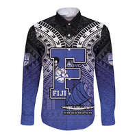 Custom Fiji Drua Long Sleeve Button Shirt Fijian Tapa Pattern LT05 Unisex Blue - Polynesian Pride