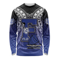 Custom Fiji Drua Long Sleeve Shirt Fijian Tapa Pattern LT05 Unisex Blue - Polynesian Pride