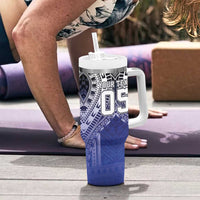 Custom Fiji Drua Tumbler With Handle Fijian Tapa Pattern