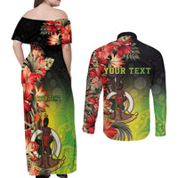 Aboriginal Dot Art Vanuatu Personalised Couples Matching Off Shoulder Maxi Dress and Long Sleeve Button Shirt Tropical Flowers LT05 - Polynesian Pride
