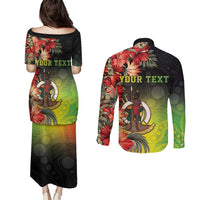 Aboriginal Dot Art Vanuatu Personalised Couples Matching Puletasi and Long Sleeve Button Shirt Tropical Flowers LT05 - Polynesian Pride