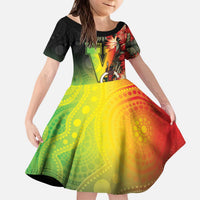 Aboriginal Dot Art Vanuatu Personalised Kid Short Sleeve Dress Tropical Flowers LT05 KID Reggae - Polynesian Pride