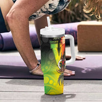 Aboriginal Dot Art Vanuatu Personalised Tumbler With Handle Tropical Flowers