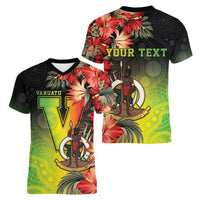 Aboriginal Dot Art Vanuatu Personalised Women V-Neck T-Shirt Tropical Flowers LT05 - Polynesian Pride