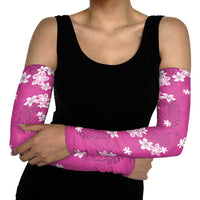Hawaii Monstera Deliciosa Arm Sleeves Pink Plumeria Polynesian Pattern - Polynesian Pride