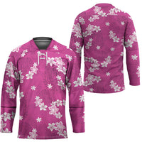 Hawaii Monstera Deliciosa Hockey Jersey Pink Plumeria Polynesian Pattern - Polynesian Pride