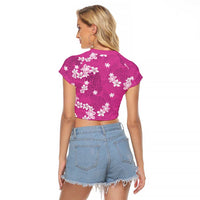 Hawaii Monstera Deliciosa Raglan Cropped T Shirt Pink Plumeria Polynesian Pattern - Polynesian Pride