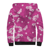 Hawaii Monstera Deliciosa Sherpa Hoodie Pink Plumeria Polynesian Pattern - Polynesian Pride