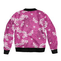 Hawaii Monstera Deliciosa Sleeve Zip Bomber Jacket Pink Plumeria Polynesian Pattern - Polynesian Pride