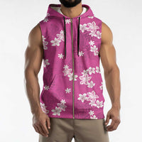 Hawaii Monstera Deliciosa Sleeveless Zip Hoodie Pink Plumeria Polynesian Pattern LT05 - Polynesian Pride