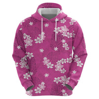 Hawaii Monstera Deliciosa Zip Hoodie Pink Plumeria Polynesian Pattern - Polynesian Pride
