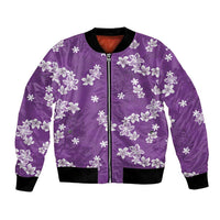 Hawaii Monstera Deliciosa Bomber Jacket Purple Plumeria Polynesian Pattern - Polynesian Pride