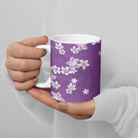 Hawaii Monstera Deliciosa Ceramic Mug Purple Plumeria Polynesian Pattern - Polynesian Pride