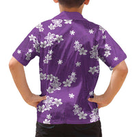 Hawaii Monstera Deliciosa Family Matching Long Sleeve Bodycon Dress and Hawaiian Shirt Purple Plumeria Polynesian Pattern - Polynesian Pride