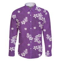 Hawaii Monstera Deliciosa Family Matching Off The Shoulder Long Sleeve Dress and Hawaiian Shirt Purple Plumeria Polynesian Pattern - Polynesian Pride