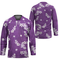 Hawaii Monstera Deliciosa Hockey Jersey Purple Plumeria Polynesian Pattern - Polynesian Pride