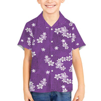 Hawaii Monstera Deliciosa Kid Hawaiian Shirt Purple Plumeria Polynesian Pattern LT05 Kid Purple - Polynesian Pride
