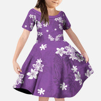 Hawaii Monstera Deliciosa Kid Short Sleeve Dress Purple Plumeria Polynesian Pattern LT05 KID Purple - Polynesian Pride