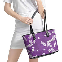 Hawaii Monstera Deliciosa Leather Tote Bag Purple Plumeria Polynesian Pattern - Polynesian Pride