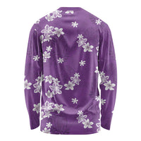 Hawaii Monstera Deliciosa Long Sleeve Shirt Purple Plumeria Polynesian Pattern LT05 - Polynesian Pride