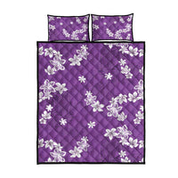 Hawaii Monstera Deliciosa Quilt Bed Set Purple Plumeria Polynesian Pattern - Polynesian Pride