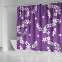 Hawaii Monstera Deliciosa Shower Curtain Purple Plumeria Polynesian Pattern - Polynesian Pride