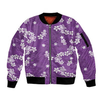 Hawaii Monstera Deliciosa Sleeve Zip Bomber Jacket Purple Plumeria Polynesian Pattern - Polynesian Pride