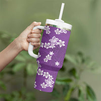 Hawaii Monstera Deliciosa Tumbler With Handle Purple Plumeria Polynesian Pattern - Polynesian Pride