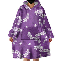 Hawaii Monstera Deliciosa Wearable Blanket Hoodie Purple Plumeria Polynesian Pattern - Polynesian Pride
